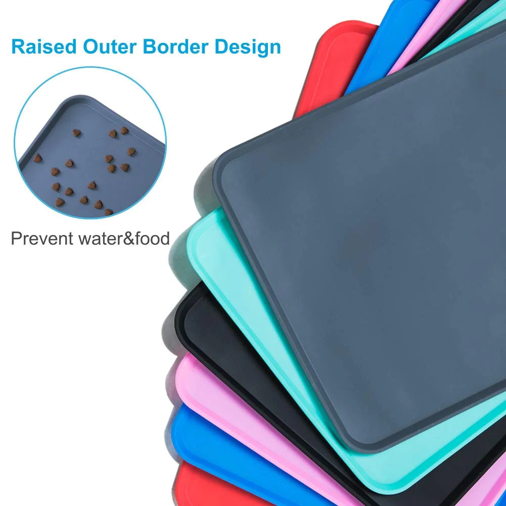 Silicone Waterproof Dog Cat Pet Food Mats Tray -FDA Grade Dog Pet Cat Feeding Mat-Pink