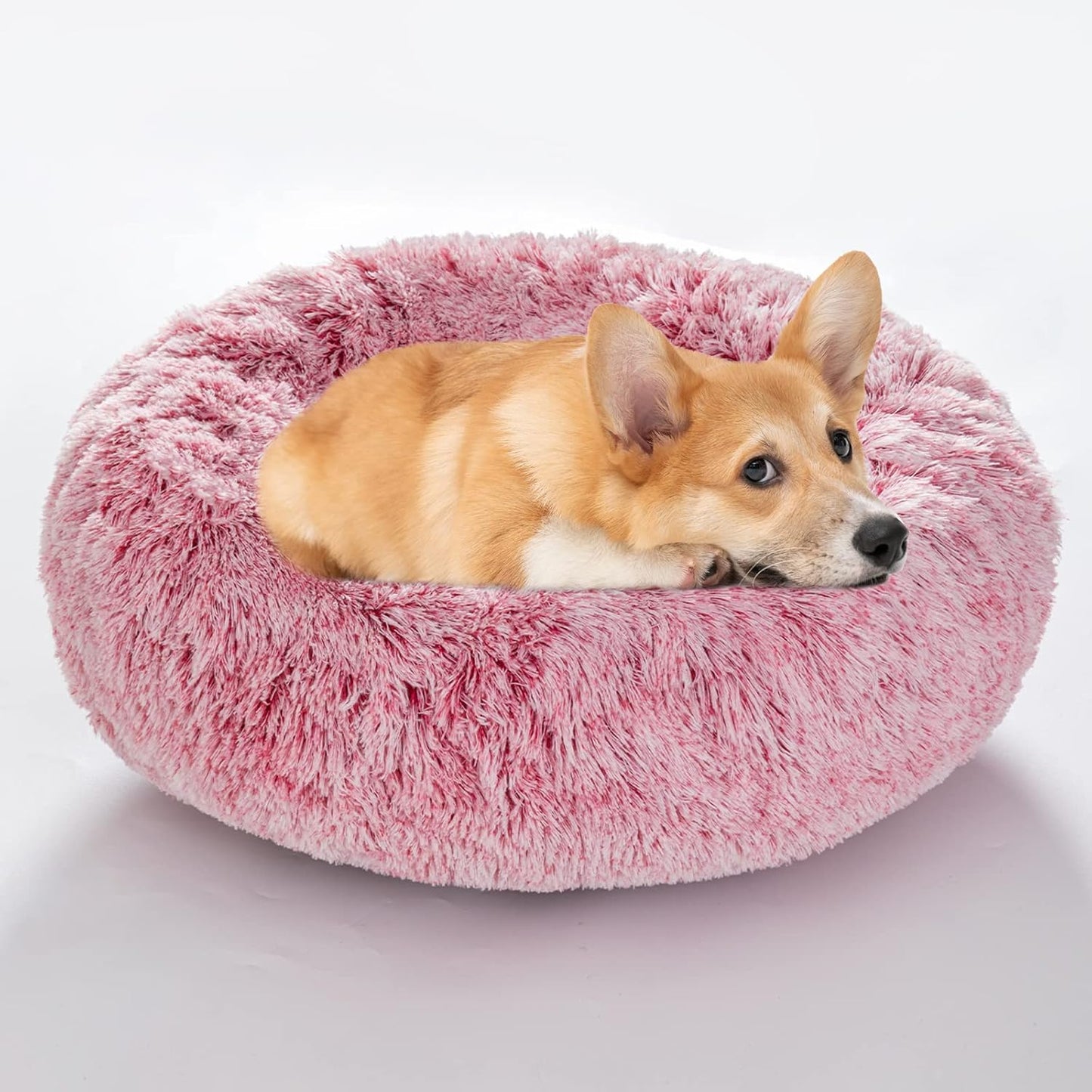 Calming Dog Bed and Cat Bed, Removable and Washable Pet Bed, Fluffy Plush Donut Animal Bed for Small Medium Large Dogs & Cats