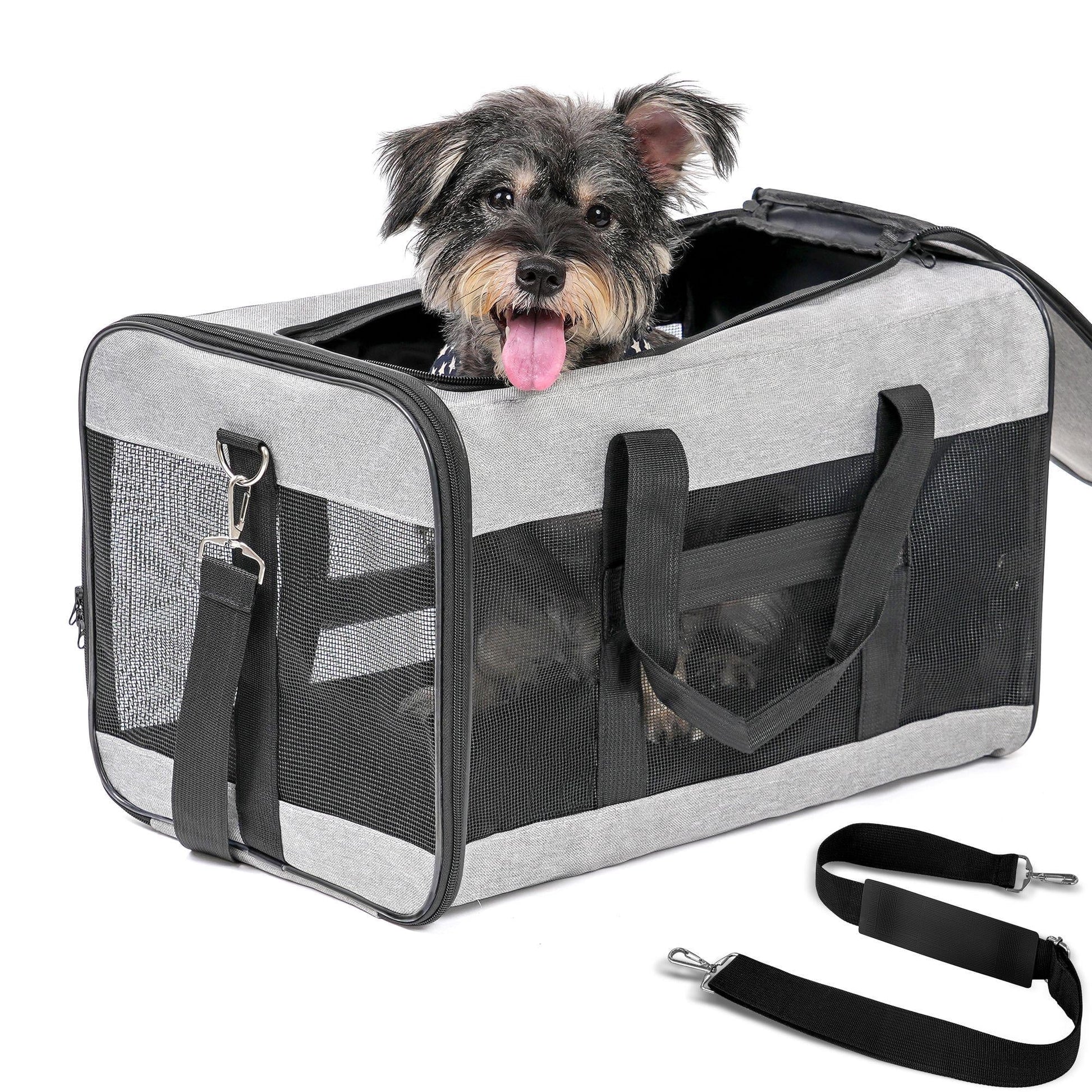 Large Cat Carrier,Foldable Pet Carrier with Soft-Sided and Safety Leash,Comfort Travel Carrier for Large Dogs Cats,Gray