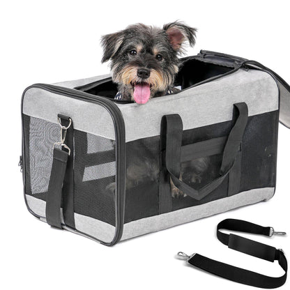 Large Cat Carrier,Foldable Pet Carrier with Soft-Sided and Safety Leash,Comfort Travel Carrier for Large Dogs Cats,Gray