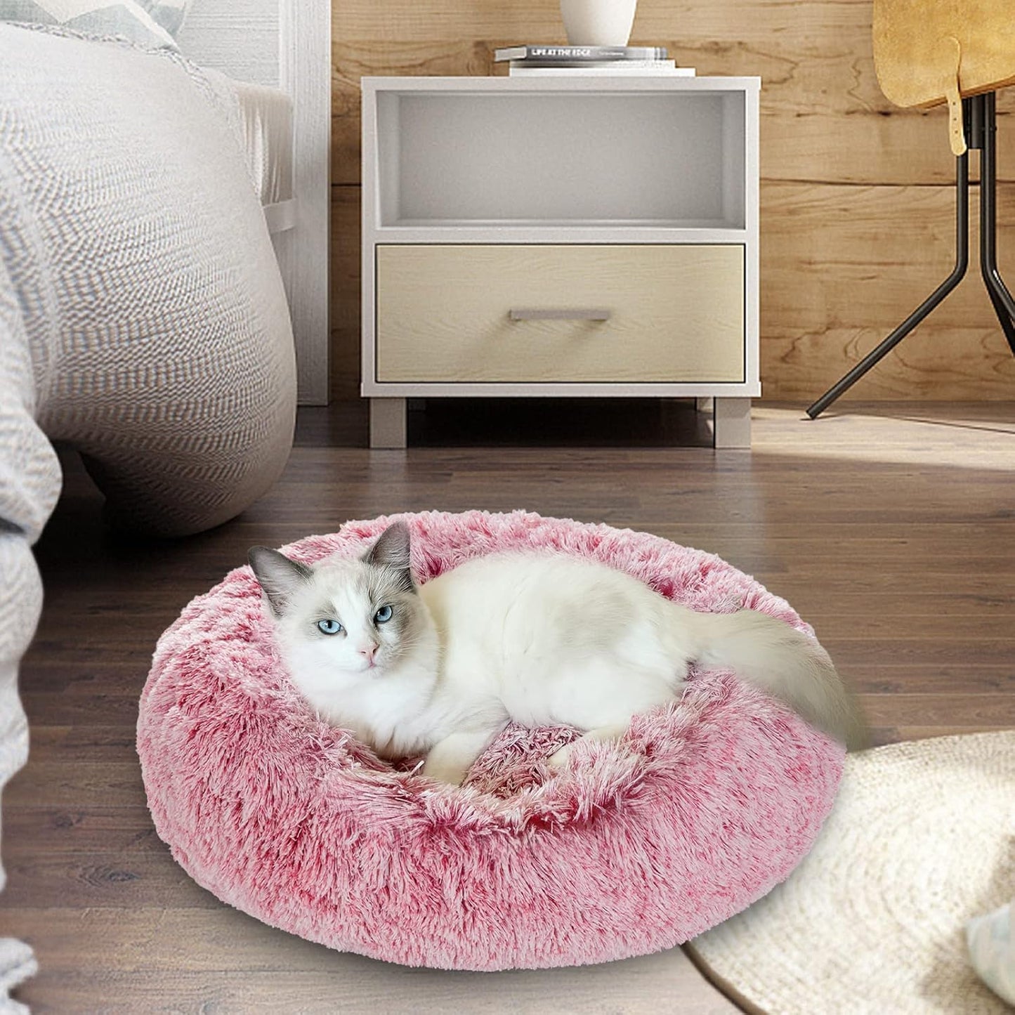 Calming Dog Bed and Cat Bed, Removable and Washable Pet Bed, Fluffy Plush Donut Animal Bed for Small Medium Large Dogs & Cats