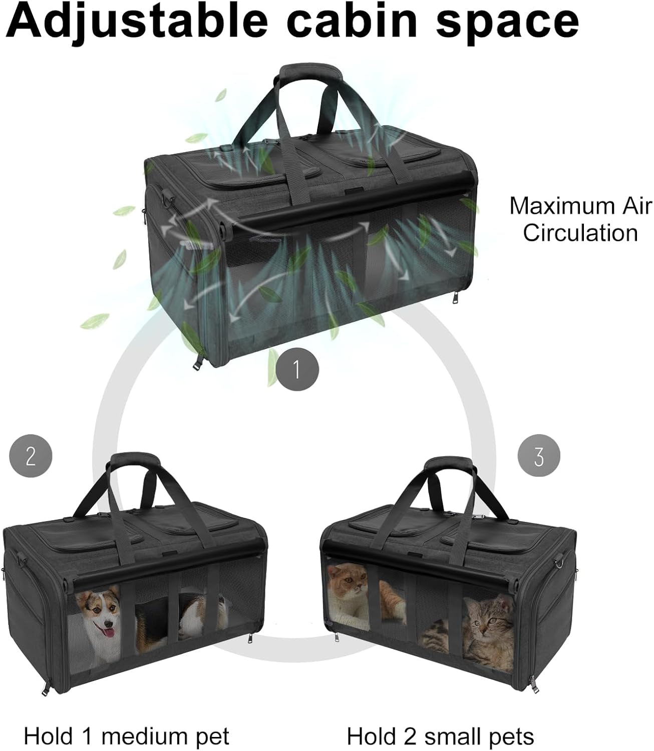 Cat Carrier for 2 Cats,Large Double-Compartment Pet Carrier for 2 Pets,Multiple Cat Carrier for up to 35 Lbs,Super Ventilated Design,Ideal for Traveling/Hiking/Camping