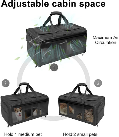Cat Carrier for 2 Cats,Large Double-Compartment Pet Carrier for 2 Pets,Multiple Cat Carrier for up to 35 Lbs,Super Ventilated Design,Ideal for Traveling/Hiking/Camping