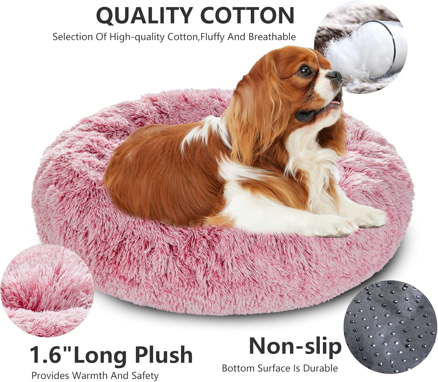 Calming Dog Bed and Cat Bed, Removable and Washable Pet Bed, Fluffy Plush Donut Animal Bed for Small Medium Large Dogs & Cats