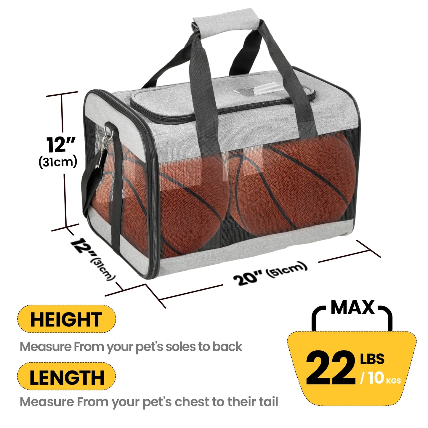 Large Cat Carrier,Foldable Pet Carrier with Soft-Sided and Safety Leash,Comfort Travel Carrier for Large Dogs Cats,Gray