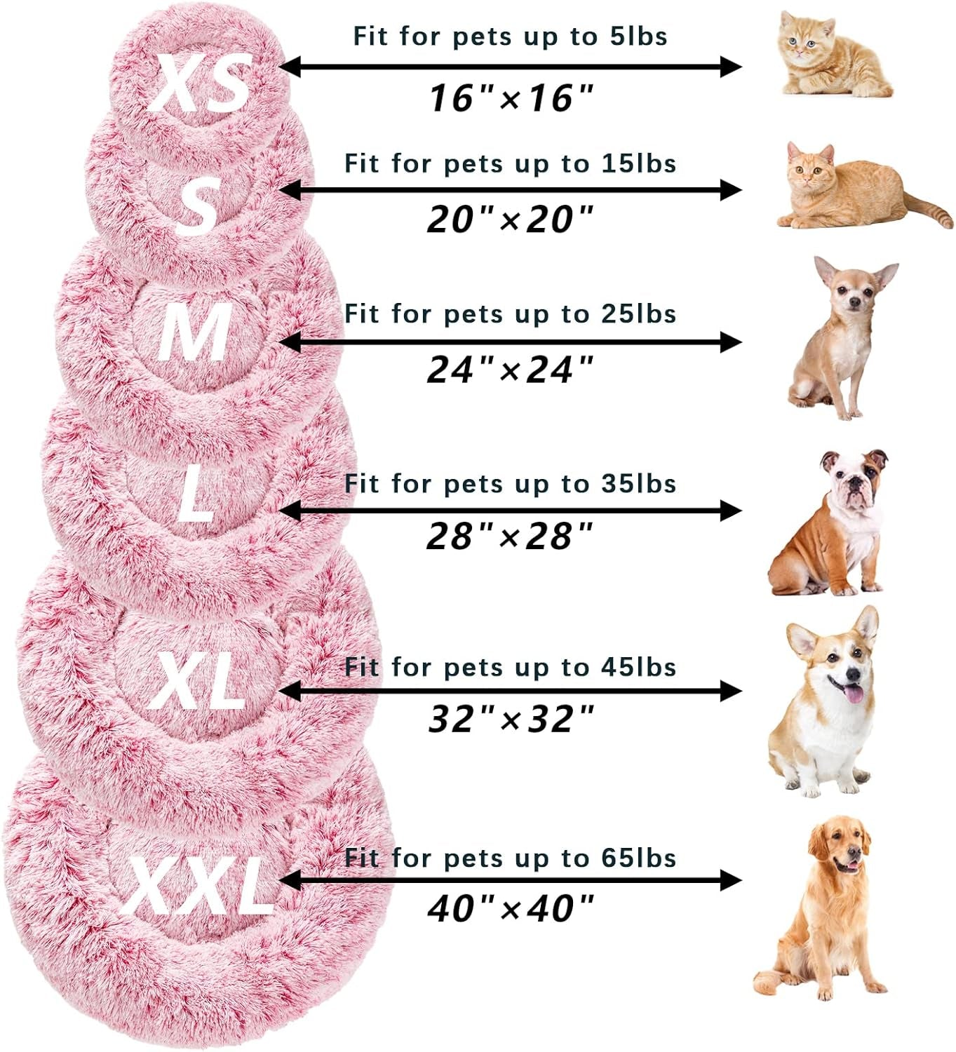 Calming Dog Bed and Cat Bed, Removable and Washable Pet Bed, Fluffy Plush Donut Animal Bed for Small Medium Large Dogs & Cats