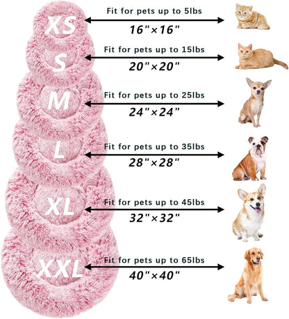 Calming Dog Bed and Cat Bed, Removable and Washable Pet Bed, Fluffy Plush Donut Animal Bed for Small Medium Large Dogs & Cats