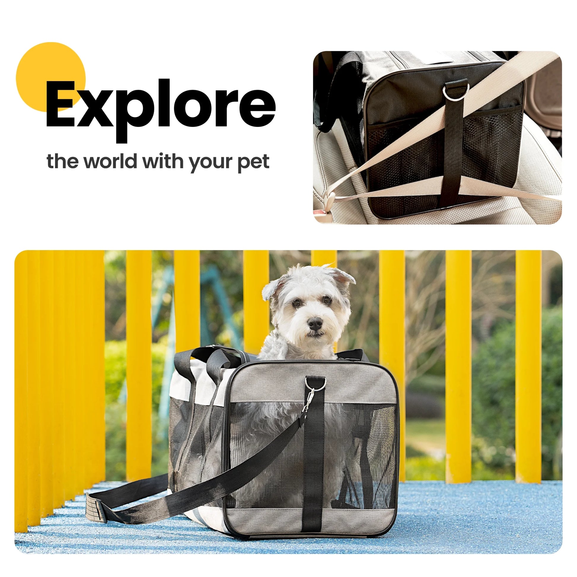 Large Cat Carrier,Foldable Pet Carrier with Soft-Sided and Safety Leash,Comfort Travel Carrier for Large Dogs Cats,Gray