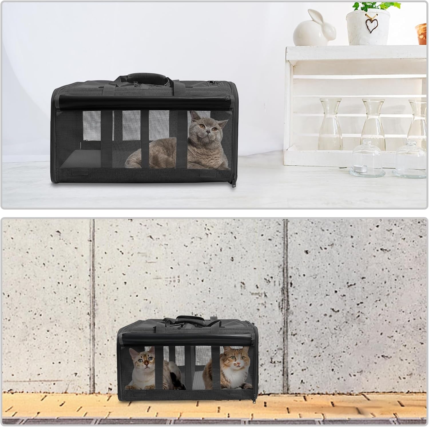 Cat Carrier for 2 Cats,Large Double-Compartment Pet Carrier for 2 Pets,Multiple Cat Carrier for up to 35 Lbs,Super Ventilated Design,Ideal for Traveling/Hiking/Camping