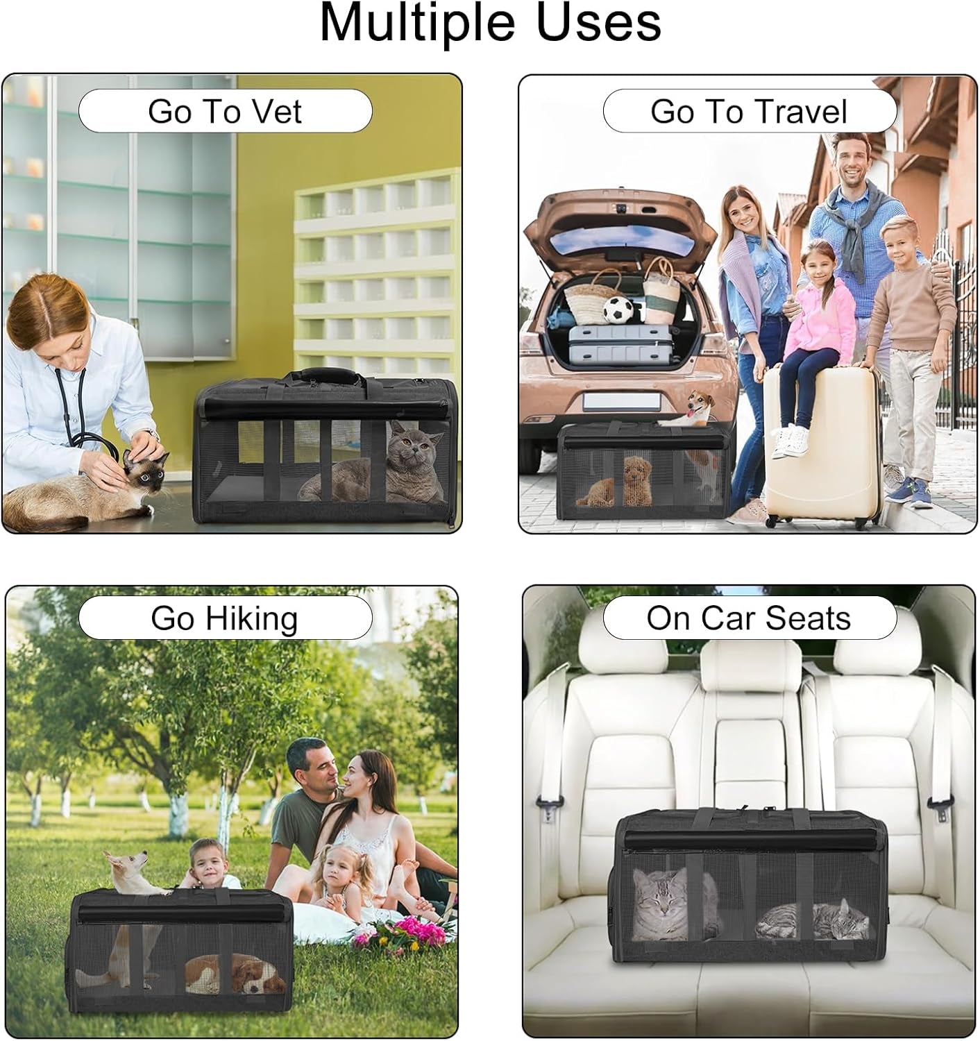 Cat Carrier for 2 Cats,Large Double-Compartment Pet Carrier for 2 Pets,Multiple Cat Carrier for up to 35 Lbs,Super Ventilated Design,Ideal for Traveling/Hiking/Camping
