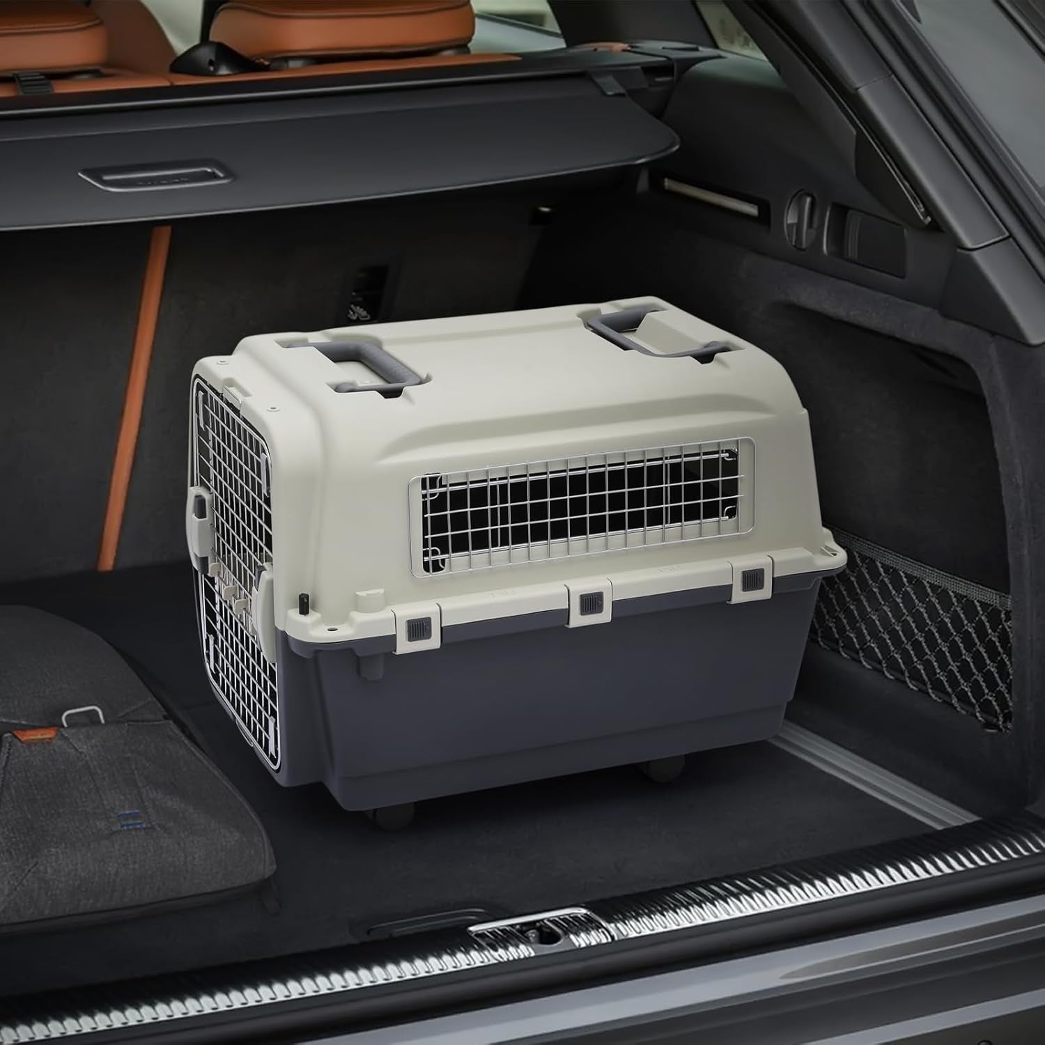 Dog Carriers with Wheels for Longer Travels, 25.5 Inch Hard-Sided Dog Carrier for Small Dogs and Cats Breeds with an Adult Weight of 22 Lbs, Ventilation and Light Weight Design (White+Grey)