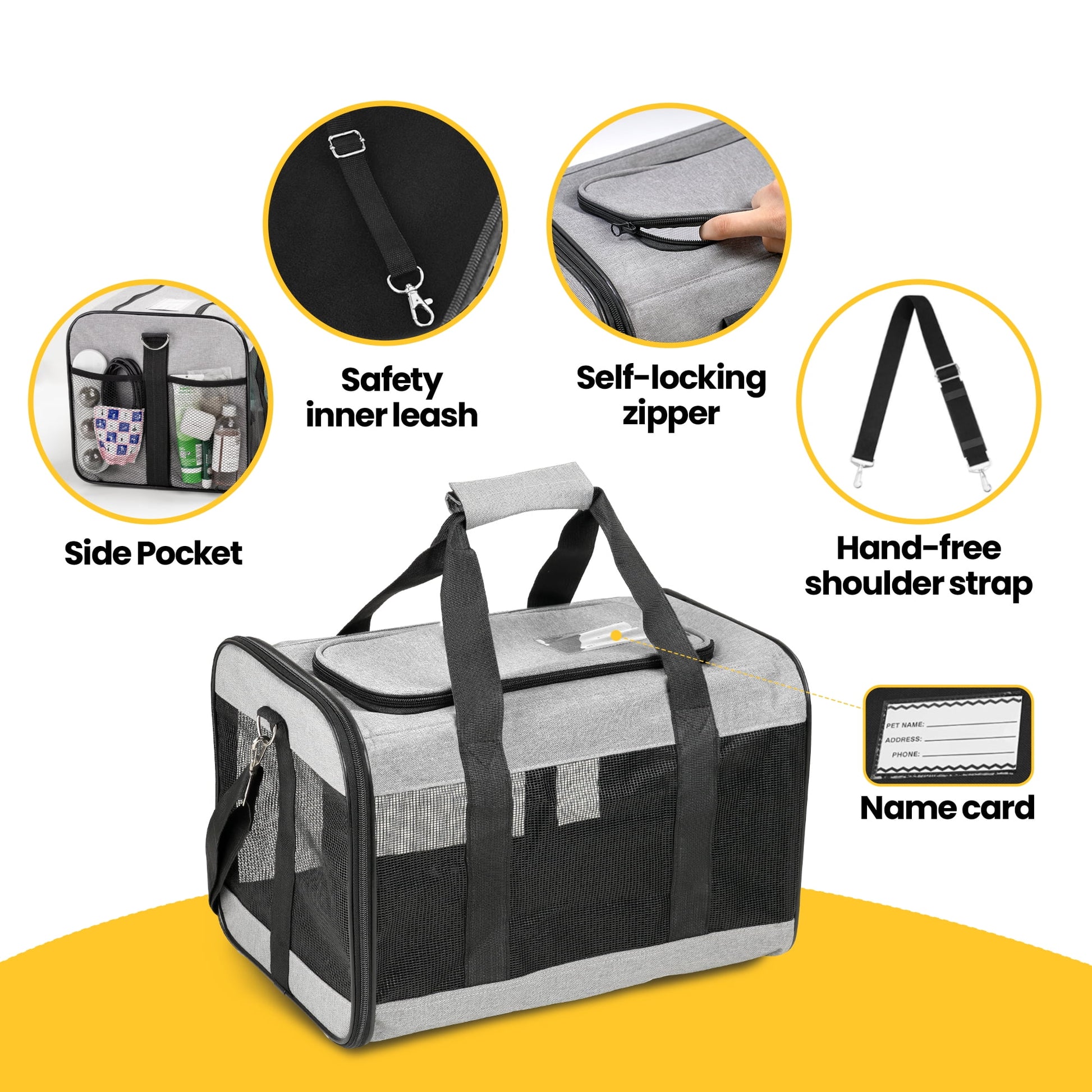 Large Cat Carrier,Foldable Pet Carrier with Soft-Sided and Safety Leash,Comfort Travel Carrier for Large Dogs Cats,Gray