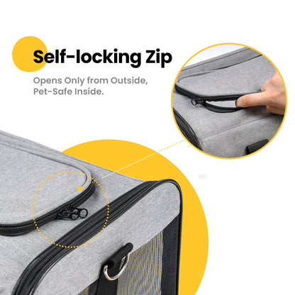Large Cat Carrier,Foldable Pet Carrier with Soft-Sided and Safety Leash,Comfort Travel Carrier for Large Dogs Cats,Gray