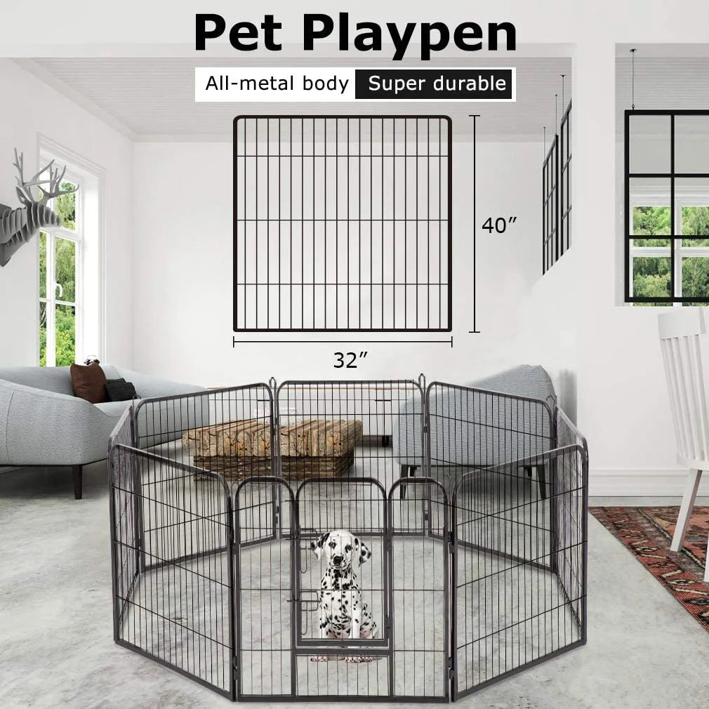 Dog Playpen Pet Dog Fence 40"Height 8 Panels Metal Dog Pen