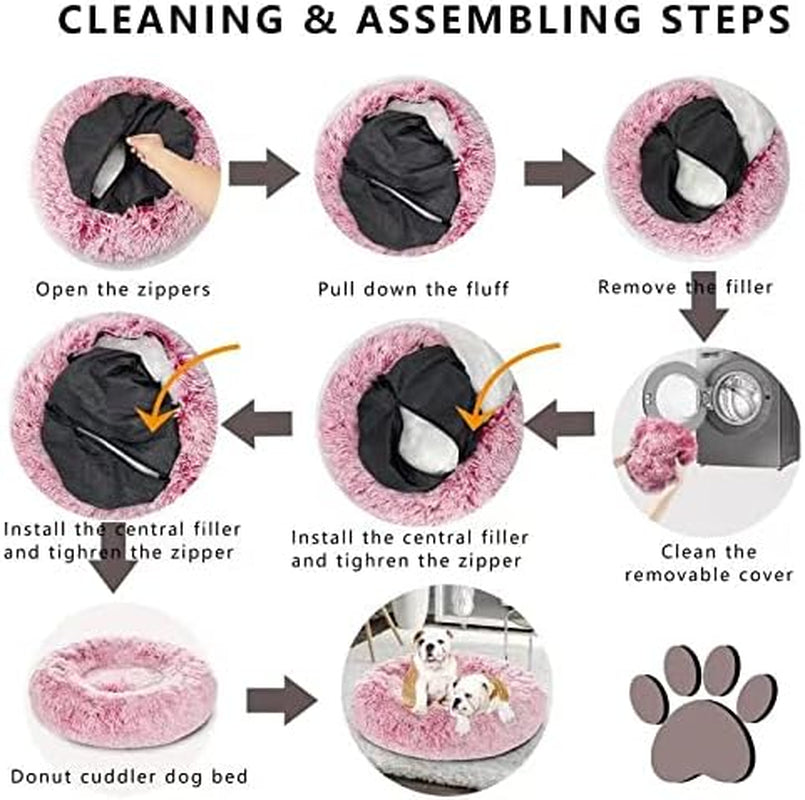 Calming Dog Bed and Cat Bed, Removable and Washable Pet Bed, Fluffy Plush Donut Animal Bed for Small Medium Large Dogs & Cats