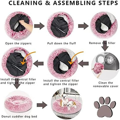 Calming Dog Bed and Cat Bed, Removable and Washable Pet Bed, Fluffy Plush Donut Animal Bed for Small Medium Large Dogs & Cats