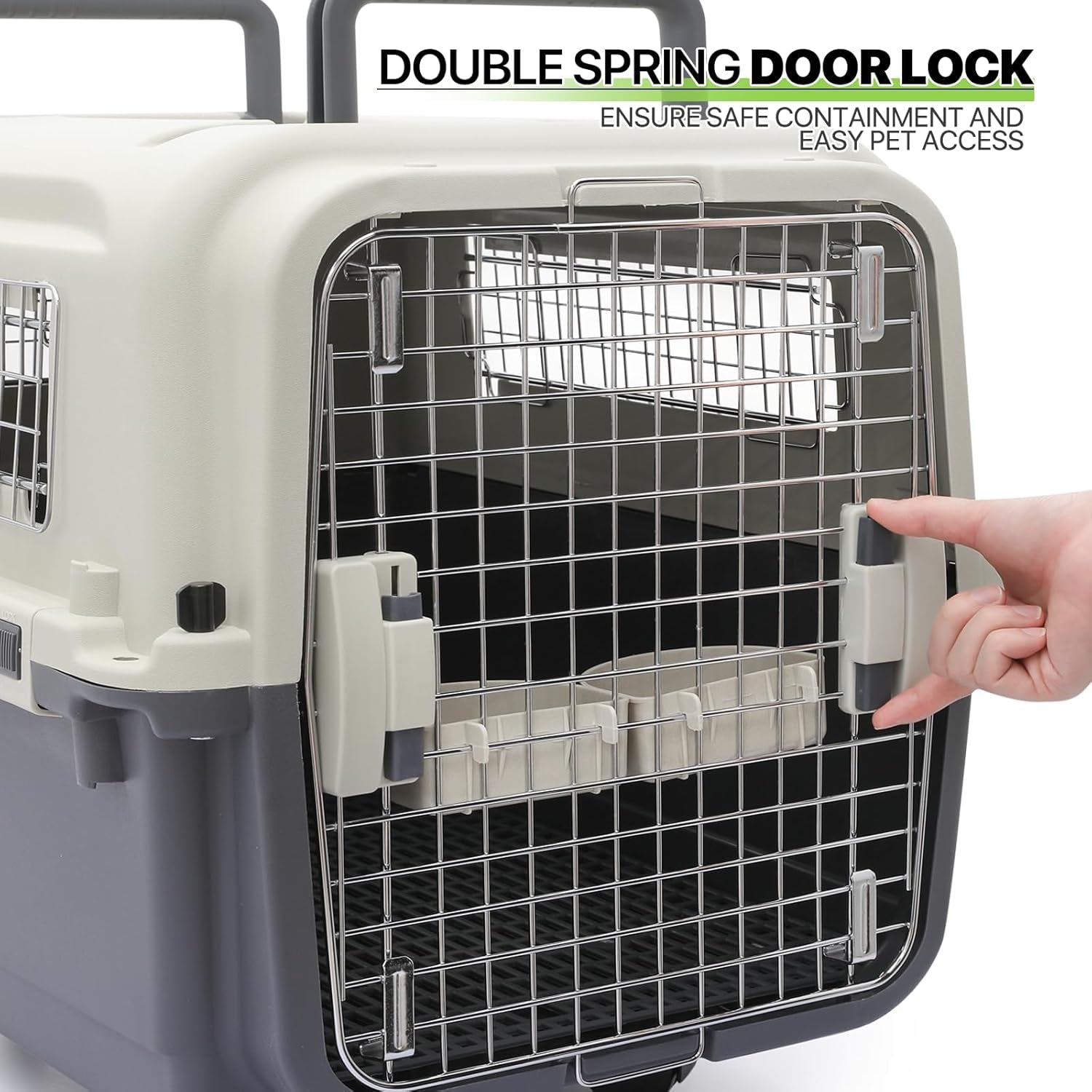 Dog Carriers with Wheels for Longer Travels, 25.5 Inch Hard-Sided Dog Carrier for Small Dogs and Cats Breeds with an Adult Weight of 22 Lbs, Ventilation and Light Weight Design (White+Grey)