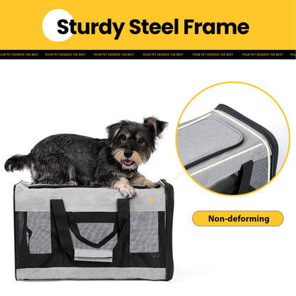 Large Cat Carrier,Foldable Pet Carrier with Soft-Sided and Safety Leash,Comfort Travel Carrier for Large Dogs Cats,Gray