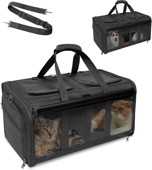 Cat Carrier for 2 Cats,Large Double-Compartment Pet Carrier for 2 Pets,Multiple Cat Carrier for up to 35 Lbs,Super Ventilated Design,Ideal for Traveling/Hiking/Camping