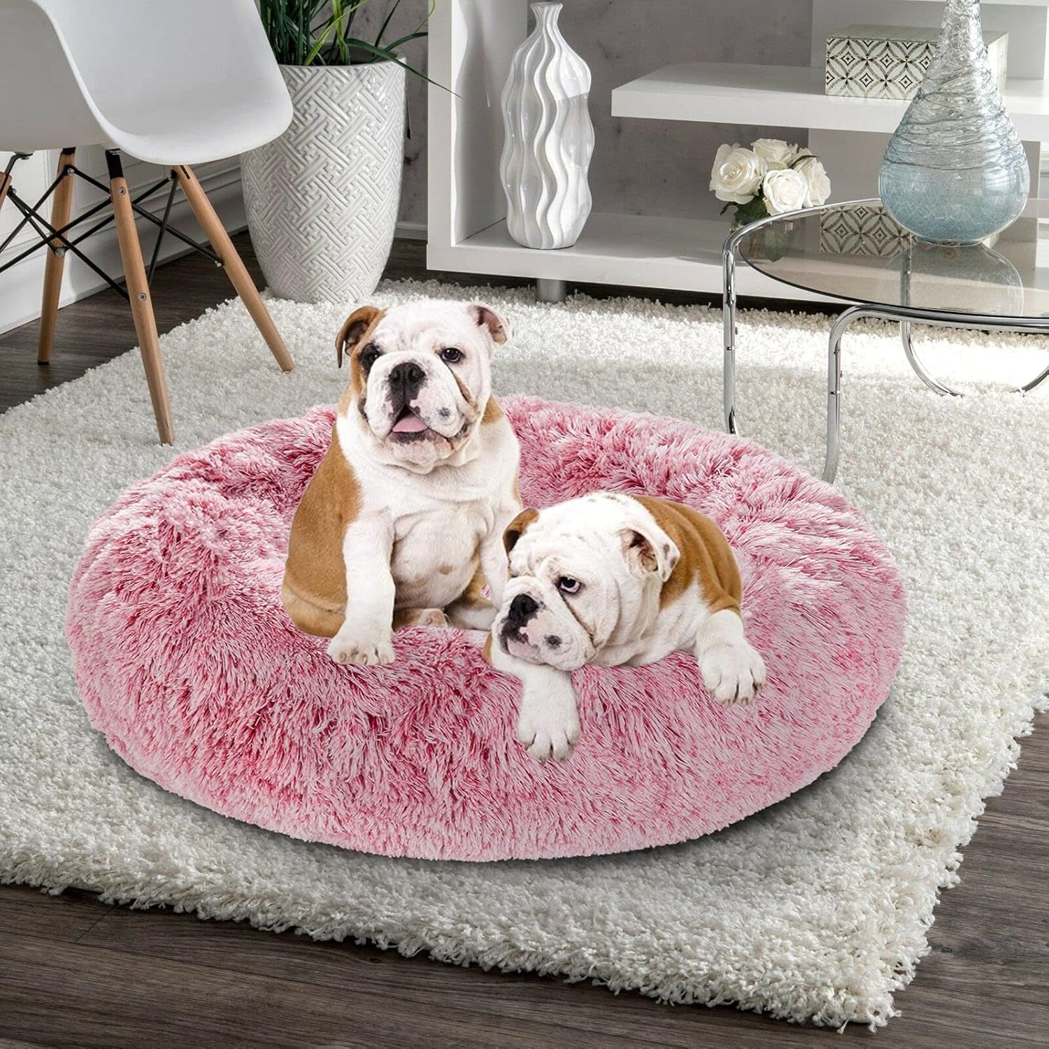 Calming Dog Bed and Cat Bed, Removable and Washable Pet Bed, Fluffy Plush Donut Animal Bed for Small Medium Large Dogs & Cats