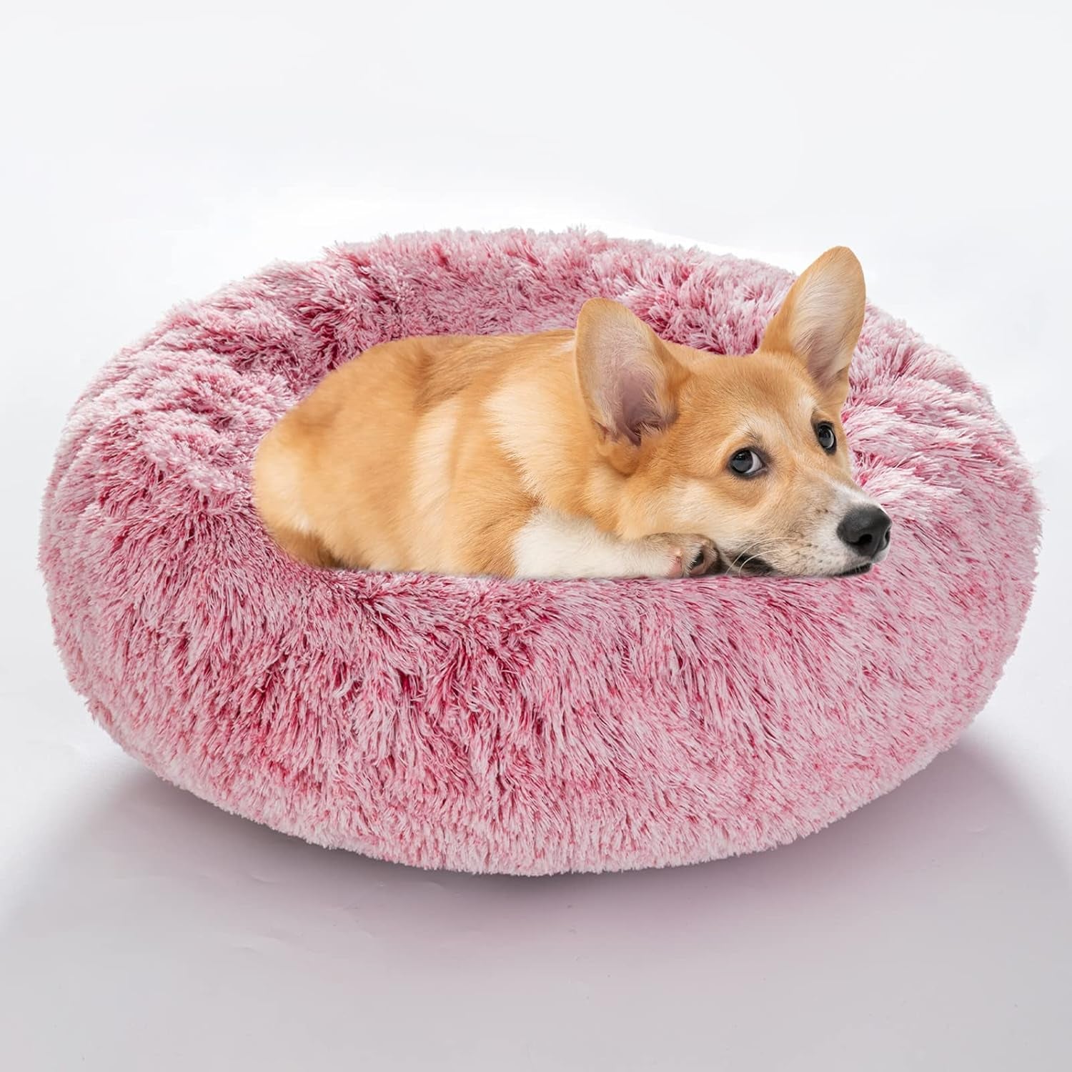 Calming Dog Bed and Cat Bed, Removable and Washable Pet Bed, Fluffy Plush Donut Animal Bed for Small Medium Large Dogs & Cats