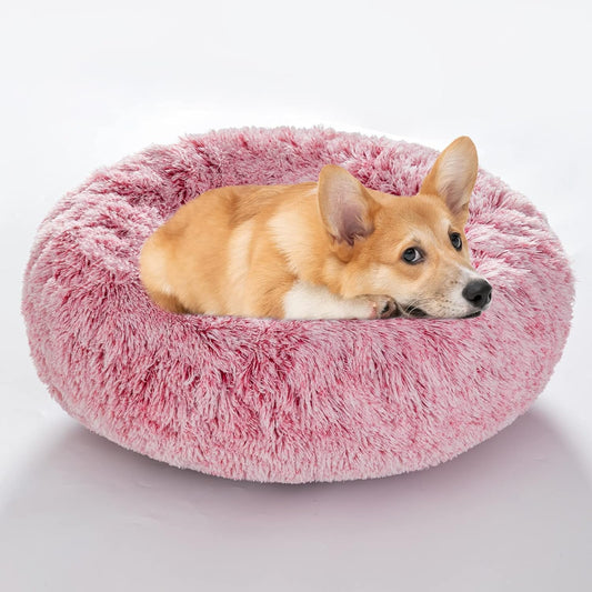 Calming Dog Bed and Cat Bed, Removable and Washable Pet Bed, Fluffy Plush Donut Animal Bed for Small Medium Large Dogs & Cats