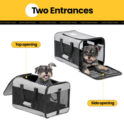 Large Cat Carrier,Foldable Pet Carrier with Soft-Sided and Safety Leash,Comfort Travel Carrier for Large Dogs Cats,Gray
