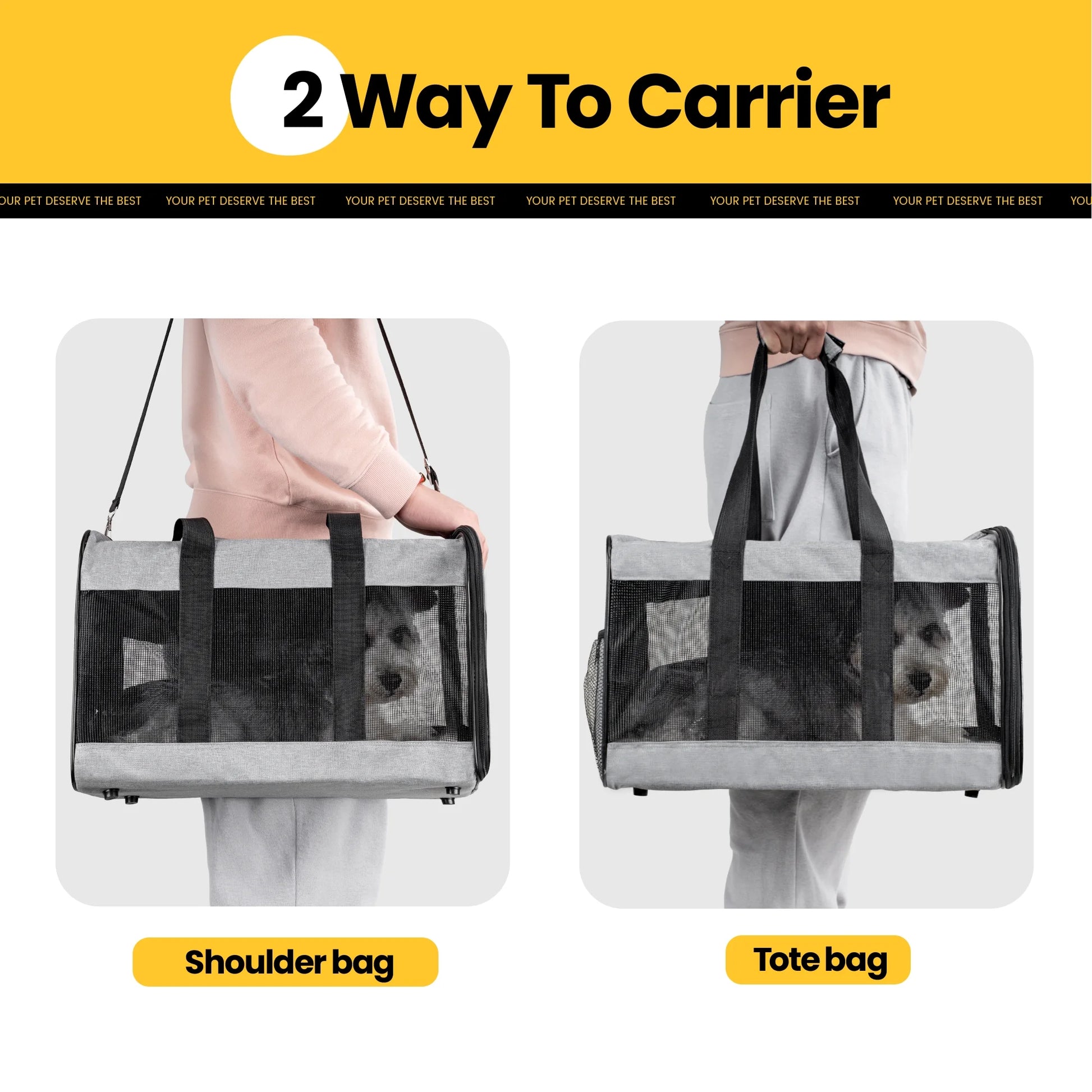 Large Cat Carrier,Foldable Pet Carrier with Soft-Sided and Safety Leash,Comfort Travel Carrier for Large Dogs Cats,Gray